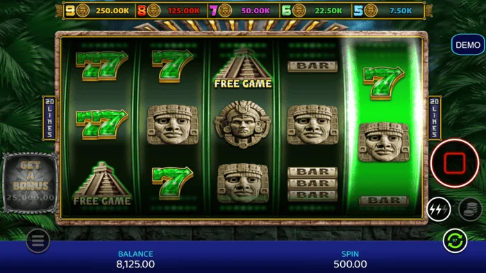 Mayan Madness - makaralar ve çizgiler ile oyun ekranı